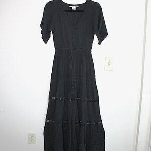 O'NEILL Dress Women's Size Small Black Maxi Layered Flutter Sleeve Tie Waist